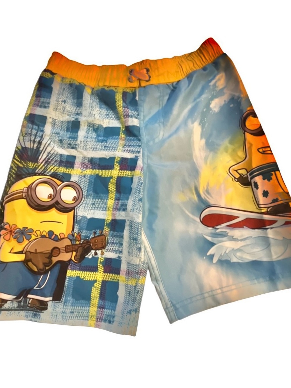 Universal Dispicable Me Boys Blue Yellow Minions Plaid Beach swim Trunks Boys 7